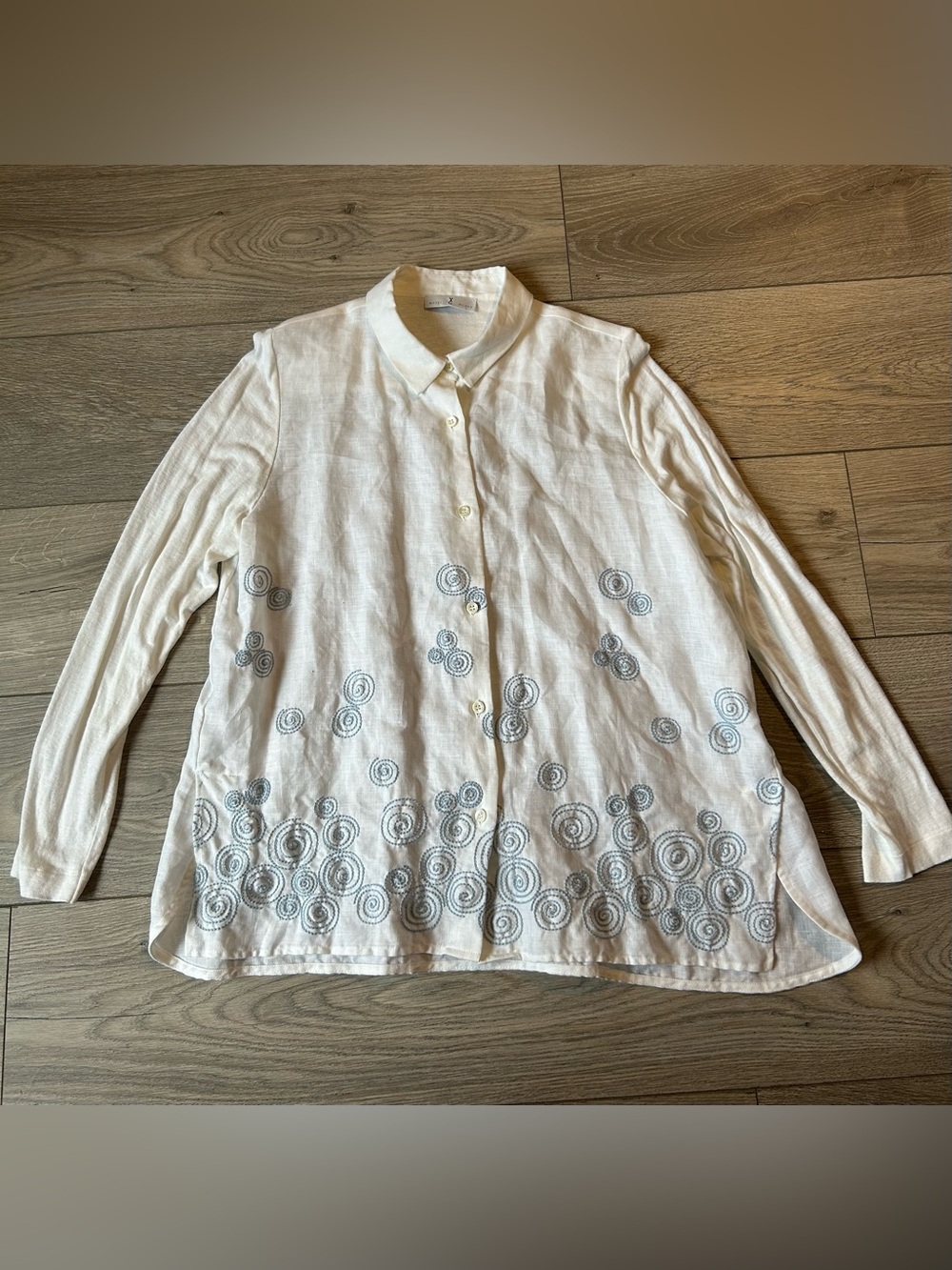 WHYCI Milano YC Long Sleeve Linen Embroidered White Top Italy Size 50 / US XL